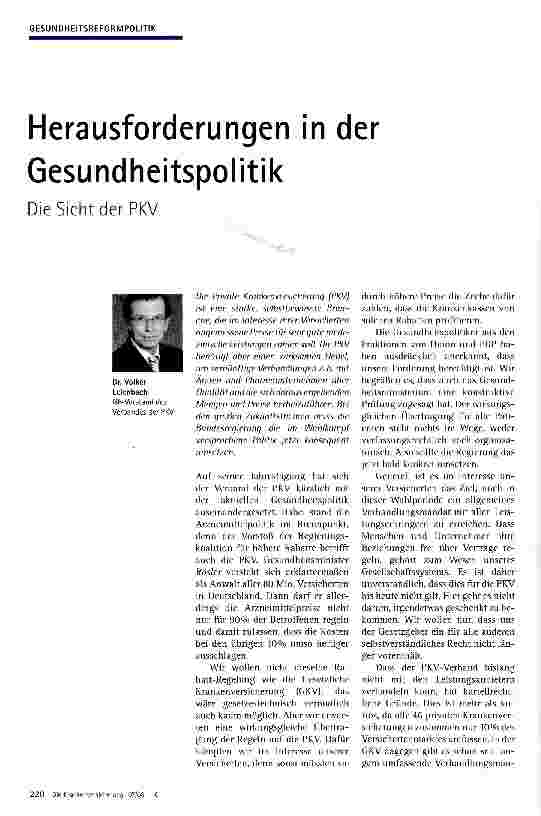 Vorschauseite 1: Herausforderungen in der Gesundheitspolitik