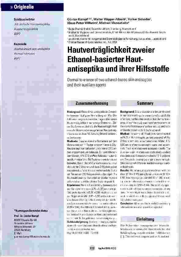Vorschauseite 1: Hautverträglichkeit zweier Ethanol-basierter Hautantiseptika und ihrer Hilfsstoffe