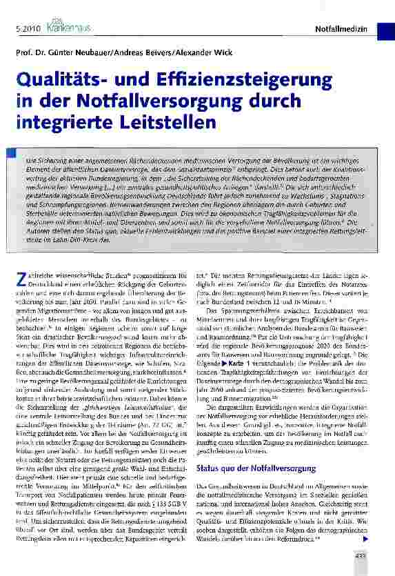 Vorschauseite 1: Qualitätsund Effizienzsteigerung in der Notfallversorgung durch integrierte Leitstellen