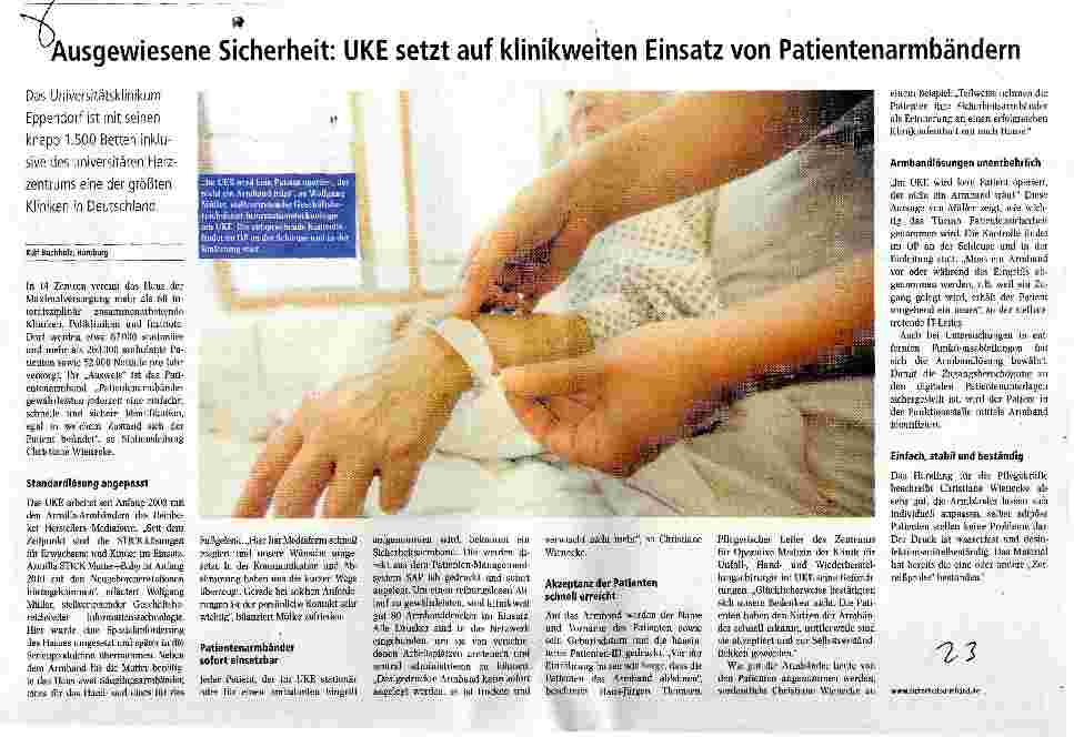 Vorschauseite 1: Ausgewiesene Sicherheit: UKE setzt auf klinikweiten Einsatz von Patientenarmbändern