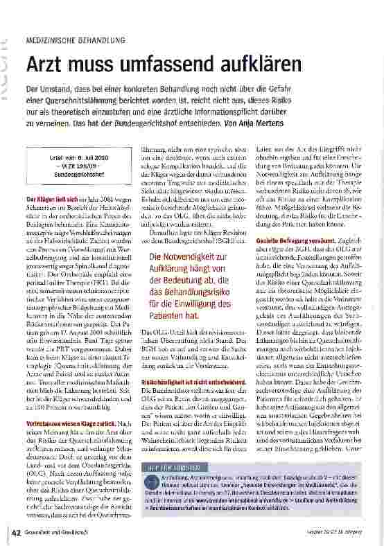Vorschauseite 1: Arzt muss umfassend aufklären