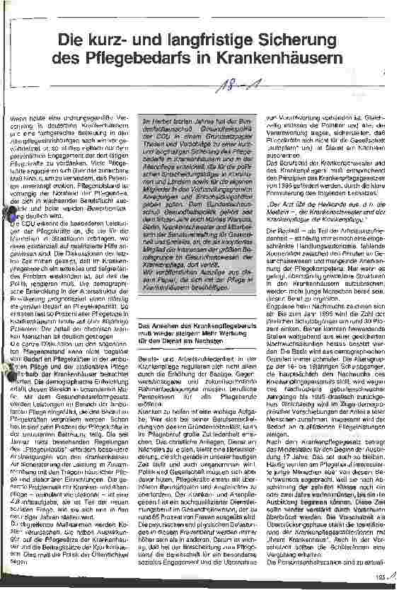 Vorschauseite 1: Die kurzund langfristige Sicherung des Pflegebedarfs in Krankenhäusern