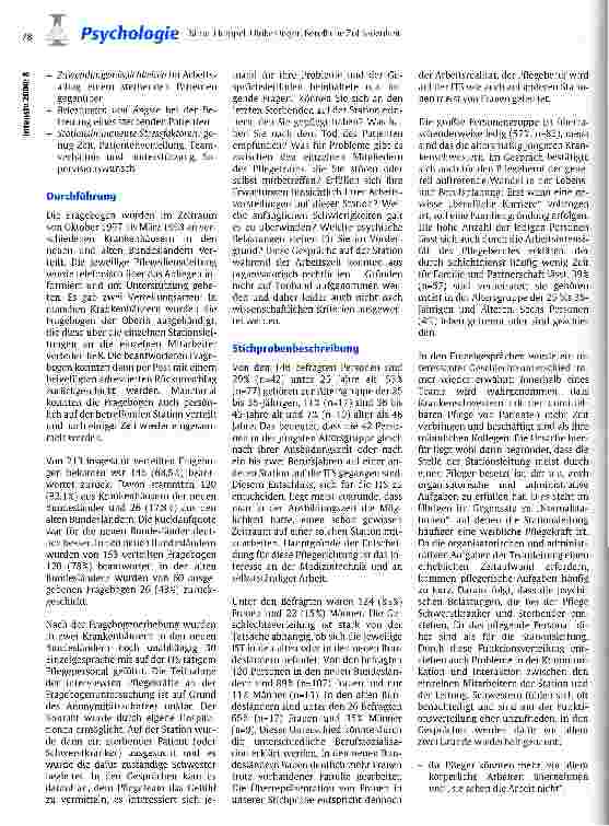 Vorschauseite 3: Berufliche Zufriedenheit, Belastungsfaktoren und der Umgang mit Tod und Sterben bei Pflegepersonal auf Intensivstationen