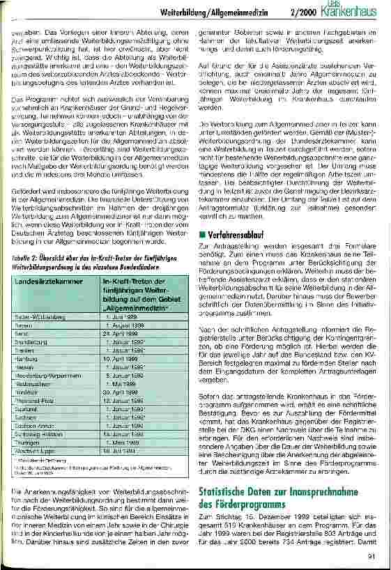 Vorschauseite 3: Die Förderung der Weiterbildung in der Allgemeinmedizin Erste Erfahrungen aus dem stationären Sektor