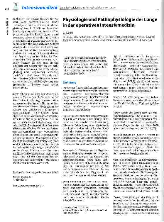 Vorschauseite 1: Physiologie und Pathophysiologie der Lunge in der operativen Intensivmedizin