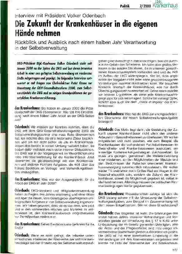 Vorschauseite 1: Die Zukunft der Krankenhäuser in die eigenen Hände nehmen Rückblick und Ausblick nach einem halben Jahr Verantwortung in der Selbstverwaltung