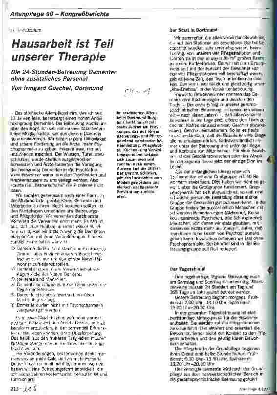 Vorschauseite 1: Ein Provisorium: Hausarbeit ist Teil unserer Therapie. Die 24-Stundenbetreuung Dementer ohne zusätzliches Personal