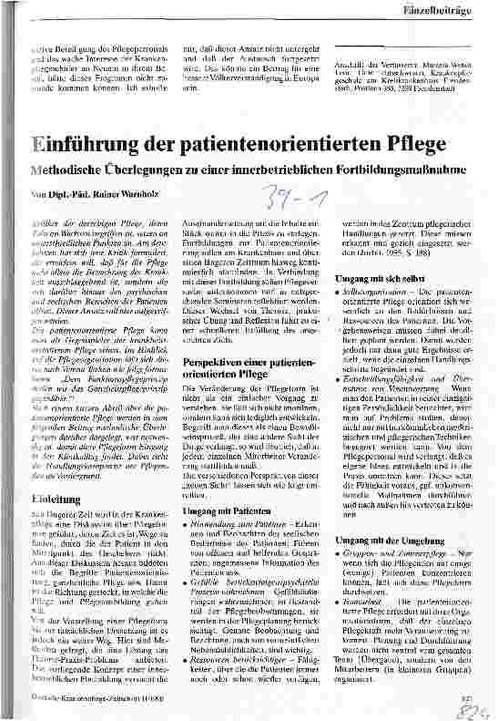 Vorschauseite 1: Einführung der patientenorientierten Pflege Methodische Überlegungen zu einer innerbetrieblichen Fortbildung