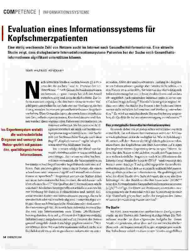 Vorschauseite 1: Evaluation eines Informationssystems für Kopfschmerzpatienten
