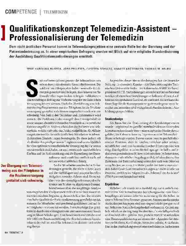 Vorschauseite 1: Qualifikationskonzept Telemedizin-Assistent -Professionalisierung der Telemedizin