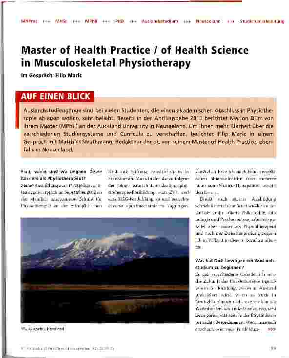 Vorschauseite 1: Master of Health Practice / of Health Science in Musculoskeletal Physiotherapy