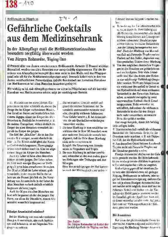 Vorschauseite 1: Gefährliche Cocktails aus dem Medizinschrank Medikamente im Pflegeheim