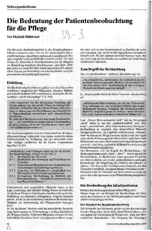 Vorschauseite 1: Die Bedeutung der Patientenbeobachtung für die Pflege