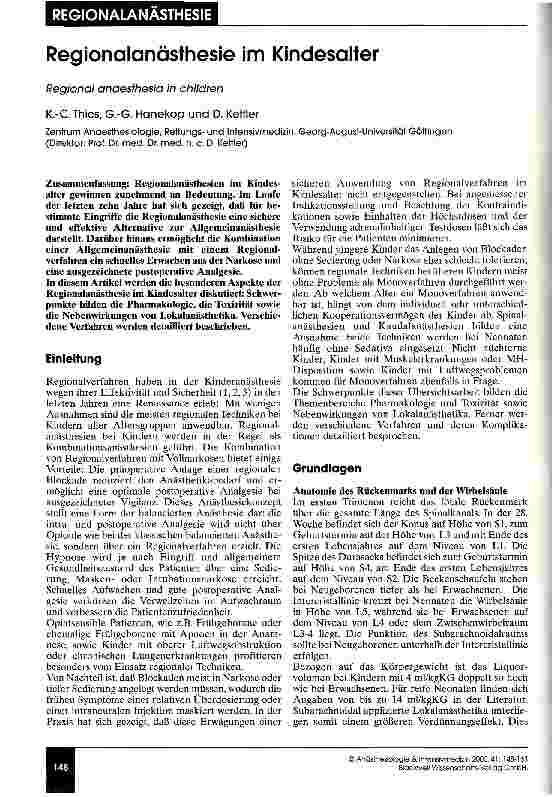 Vorschauseite 1: Regionalanästhesie im Kindesalter