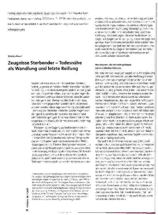 Vorschauseite 1: Zeugnisse Sterbender - Todesnähe als Wandlung und letzte Reifung
