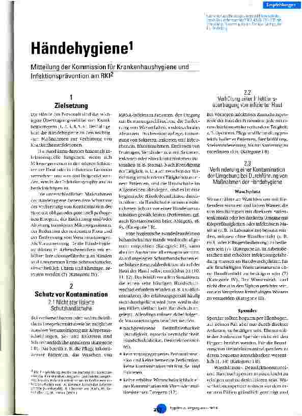 Vorschauseite 1: Händehygiene Mitteilung der Kommission für Krankenhaushygiene und Infektionprävention am RKI