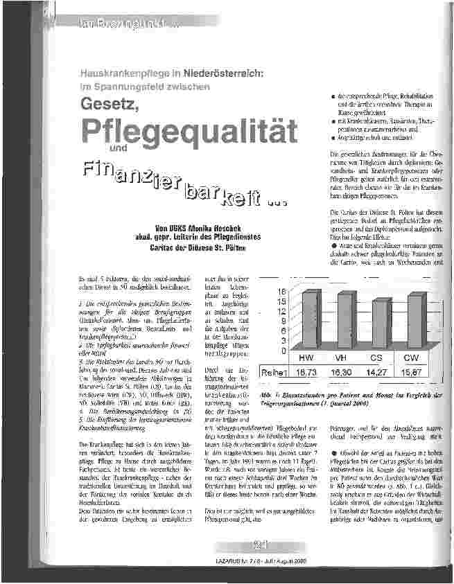 Vorschauseite 1: Im Spannungsfeld zwischen Gesetz, Pflegequalität und Finanzierbarkeit. .. Hauskrankenpflege in Niederösterreich: