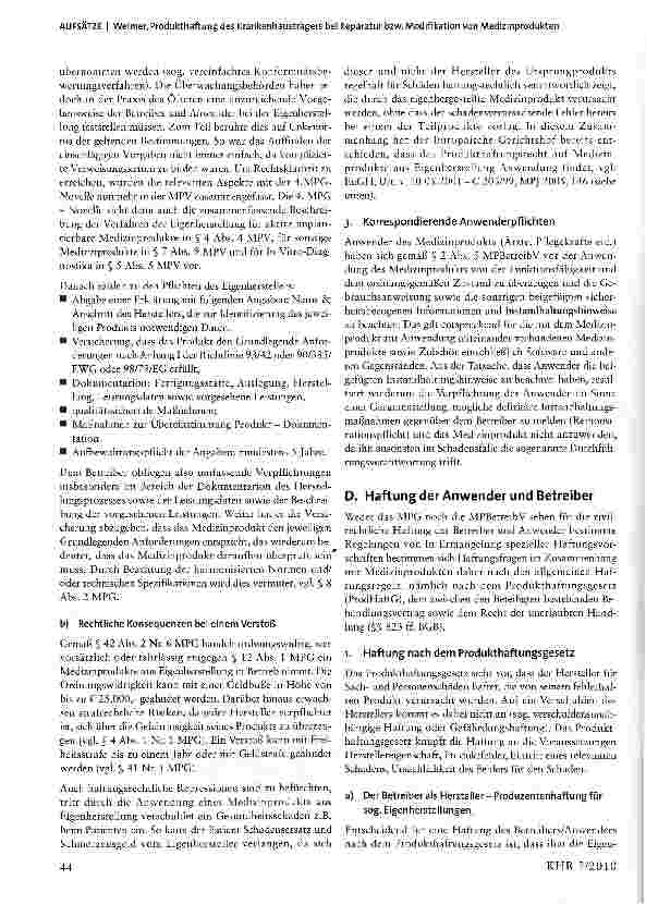 Vorschauseite 4: Produkthaftung des Krankenhausträgers bei Reparatur bzw. Modifikation von Medizinprodukten Fremdreparatur versus Herstellerreparatur