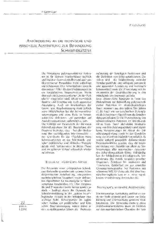 Vorschauseite 1: ANFORDERUNG AN DIE TECHNISCHE UND PERSONELLE AUSSTATTUNG ZUR BEHANDLUNG SCHWERVERLETZTER