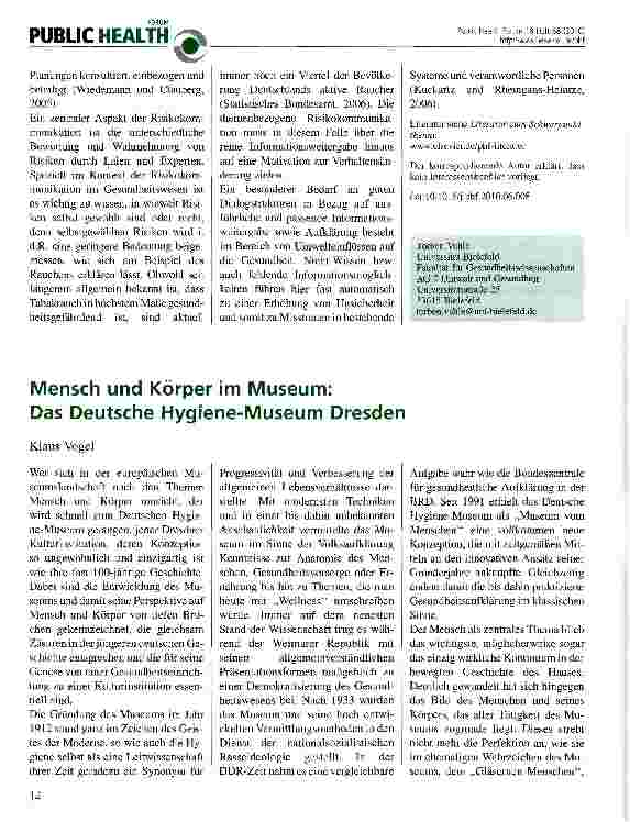 Vorschauseite 1: Mensch und Körper im Museum: Das Deutsche Hygiene-Museum Dresden