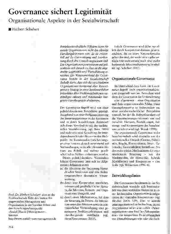 Vorschauseite 1: Governance sichert Legitimität Organisationale Aspekte in der Sozialwirtschaft