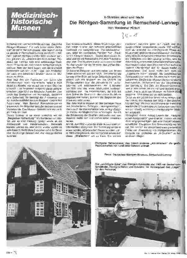 Vorschauseite 1: Die Röntgen-Sammlung in Remscheid-Lennep X-Strahlen einst und heute