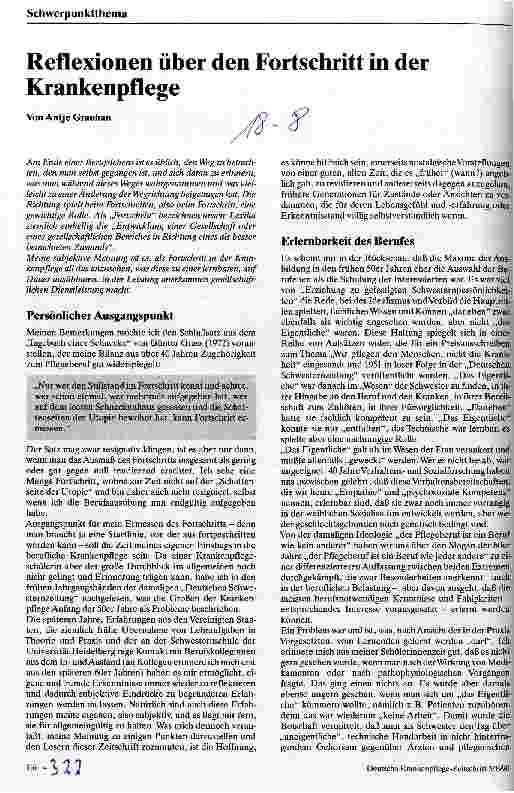 Vorschauseite 1: Reflexionen über den Fortschritt in der Krankenpflege