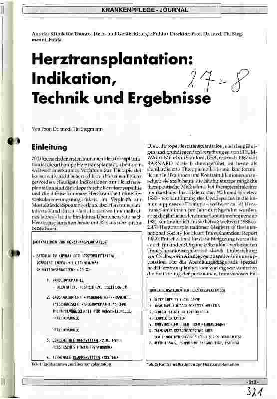 Vorschauseite 1: Herztransplantation: Indikation, Technik und Ergebnisse