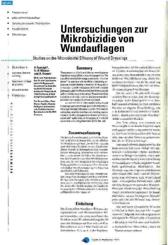Vorschauseite 1: Untersuchungen zur Mikrobizidie von Wundauflagen