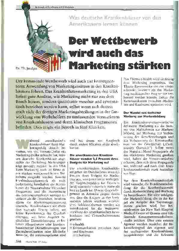 Vorschauseite 1: Der Wettbewerb wird auch das Marketing stärken Was deutsche Krankenhäuser von den Amerikanern lernen können
