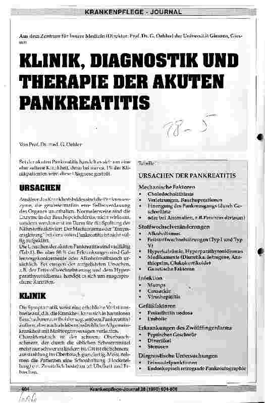 Vorschauseite 1: Klinik, Diagnostik und Therapie der akuten Pankreatitis