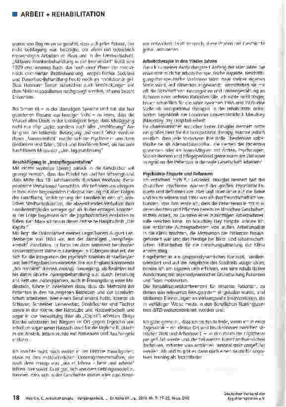 Vorschauseite 2: Arbeitstherapie - Vergangenheit, Gegenwart und Optionen für die Zukunft