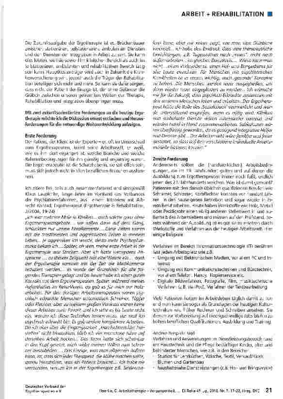 Vorschauseite 5: Arbeitstherapie - Vergangenheit, Gegenwart und Optionen für die Zukunft