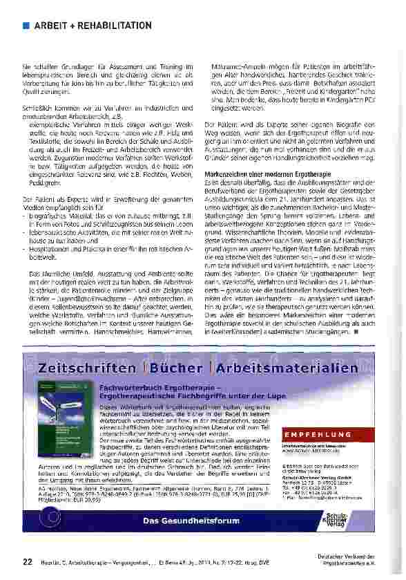 Vorschauseite 6: Arbeitstherapie - Vergangenheit, Gegenwart und Optionen für die Zukunft