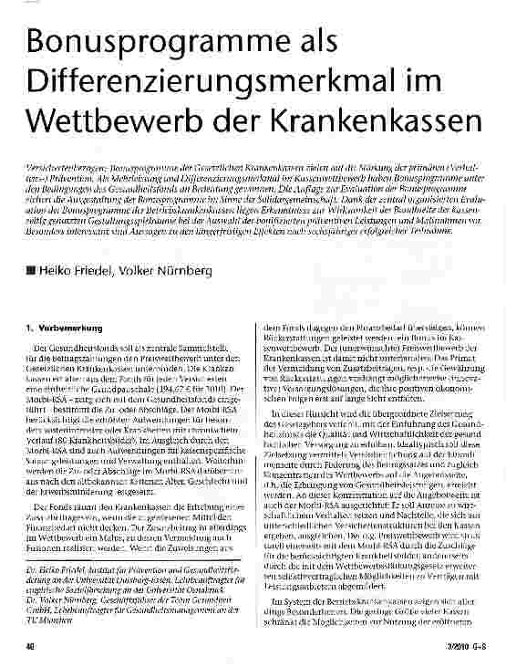 Vorschauseite 1: Bonusprogramme als Differenzierungsmerkmal im Wettbewerb der Krankenkassen