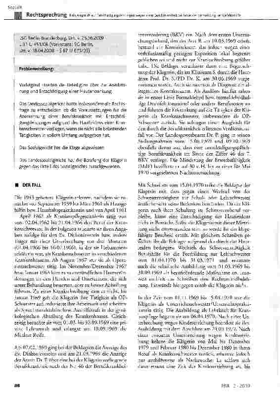 Vorschauseite 2: Kein Anspruch auf Entschädigungsleistungen wegen einer Berufskrankheit bei fehlender Vermeidungder Gefahrstoffe