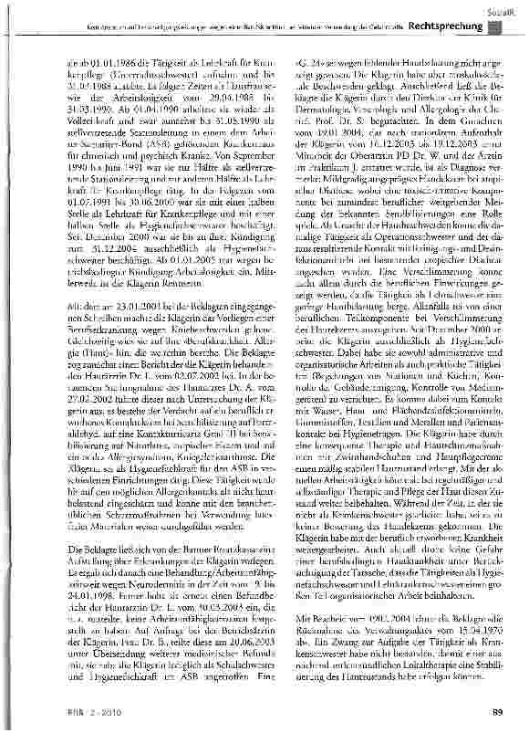 Vorschauseite 3: Kein Anspruch auf Entschädigungsleistungen wegen einer Berufskrankheit bei fehlender Vermeidungder Gefahrstoffe