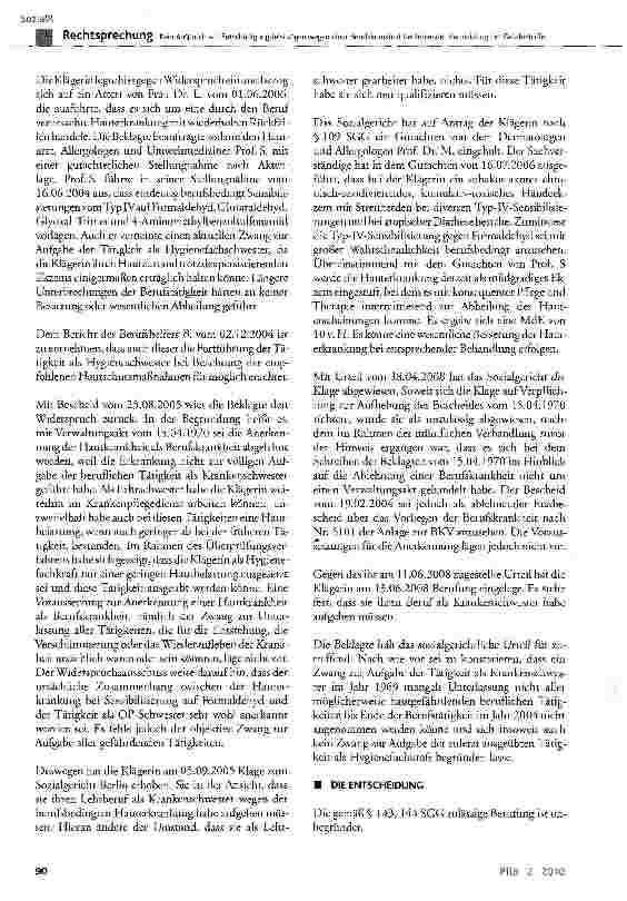 Vorschauseite 4: Kein Anspruch auf Entschädigungsleistungen wegen einer Berufskrankheit bei fehlender Vermeidungder Gefahrstoffe