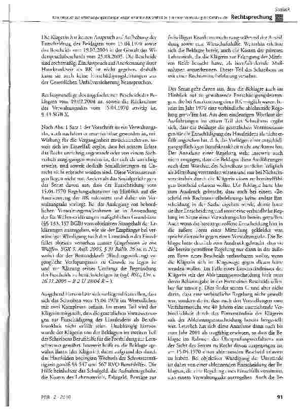Vorschauseite 5: Kein Anspruch auf Entschädigungsleistungen wegen einer Berufskrankheit bei fehlender Vermeidungder Gefahrstoffe