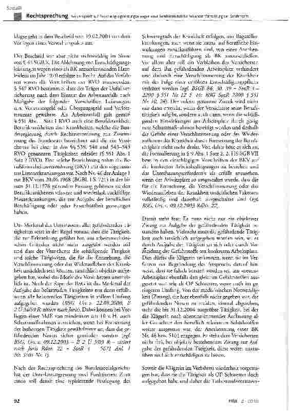 Vorschauseite 6: Kein Anspruch auf Entschädigungsleistungen wegen einer Berufskrankheit bei fehlender Vermeidungder Gefahrstoffe