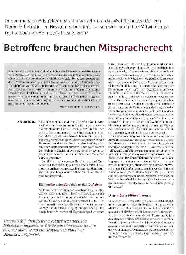 Vorschauseite 1: Betroffene brauchen Mitspracherecht