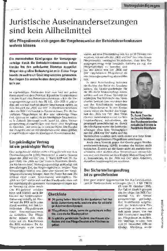 Vorschauseite 1: Juristische Auseinandersetzungen sind kein Allheilmittel Wie Pflegedienste sich gegen die Vorgehensweise der Betriebskrankenkassen wehren können