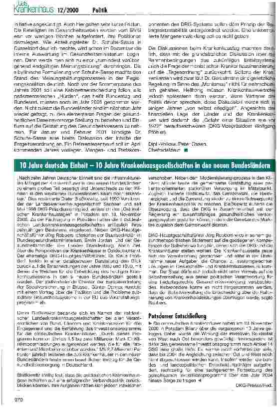 Vorschauseite 2: Krankenhaustag setzt politische Akzente - Selbstverwaltung auf dem richtigen Weg