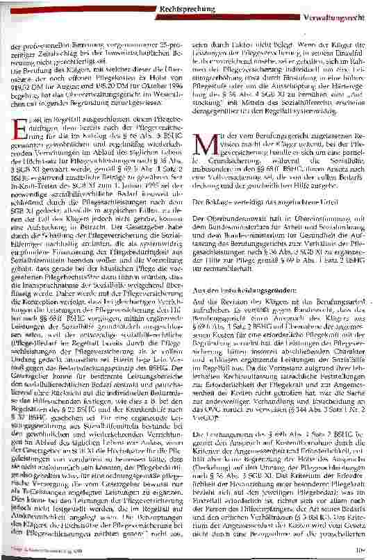 Vorschauseite 2: Sachleistungen der Pflegeversicherung schließen Ansprüche auf Hilfe zur Pflege nach dem BSHG nicht aus