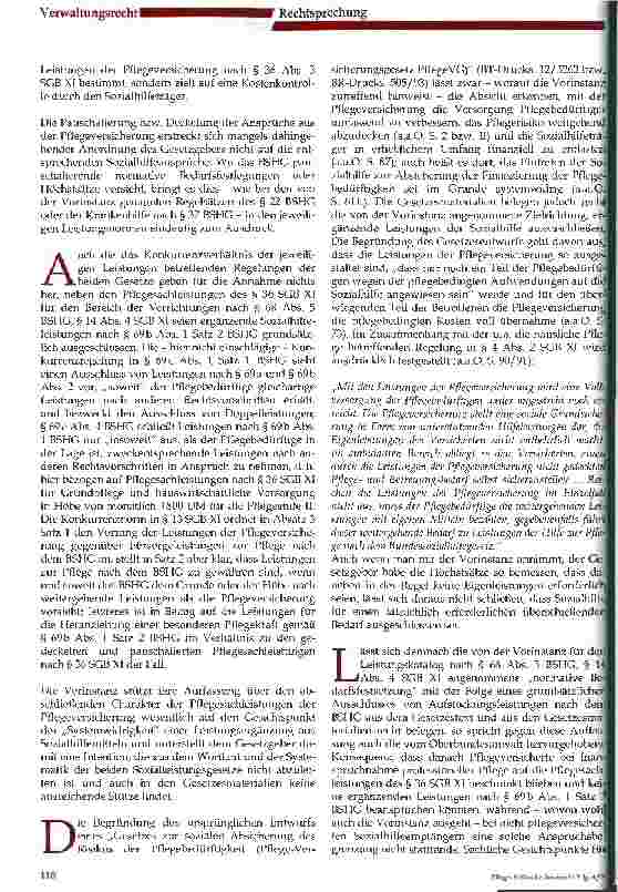 Vorschauseite 3: Sachleistungen der Pflegeversicherung schließen Ansprüche auf Hilfe zur Pflege nach dem BSHG nicht aus
