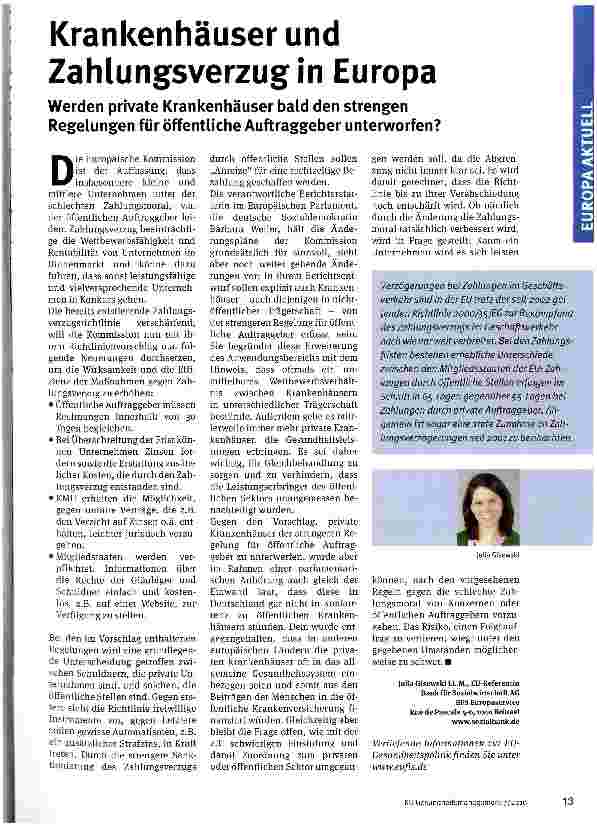 Vorschauseite 1: Krankenhäuser und Zahlungsverzug in Europa