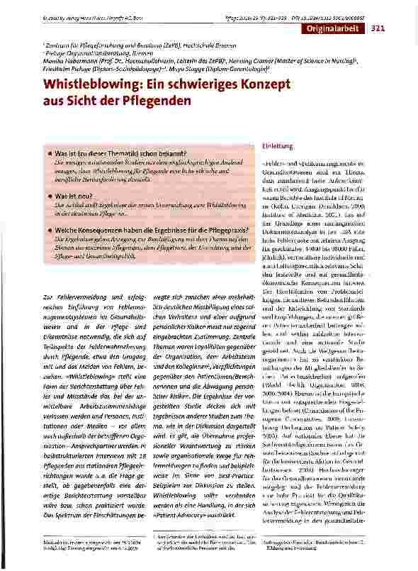 Vorschauseite 1: Whistleblowing: Ein schwieriges Konzept aus Sicht der Pflegenden