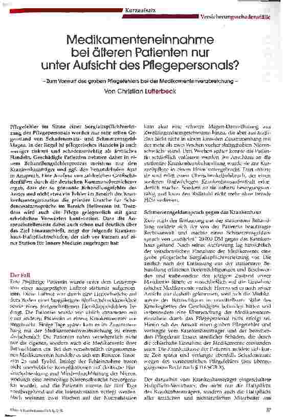 Vorschauseite 1: Medikamenteneinnahme bei älteren Patienten nur unter Aufsicht des Pflegepersonals?