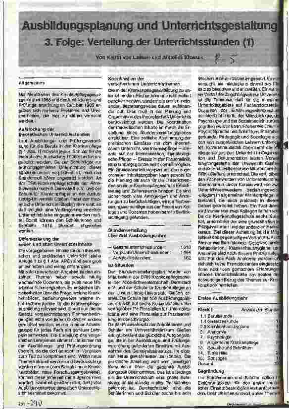 Vorschauseite 1: Ausbildungsplanung und Unterrichtsgestaltung 3. Folge: Verteilung der Unterrichtstunden (1)