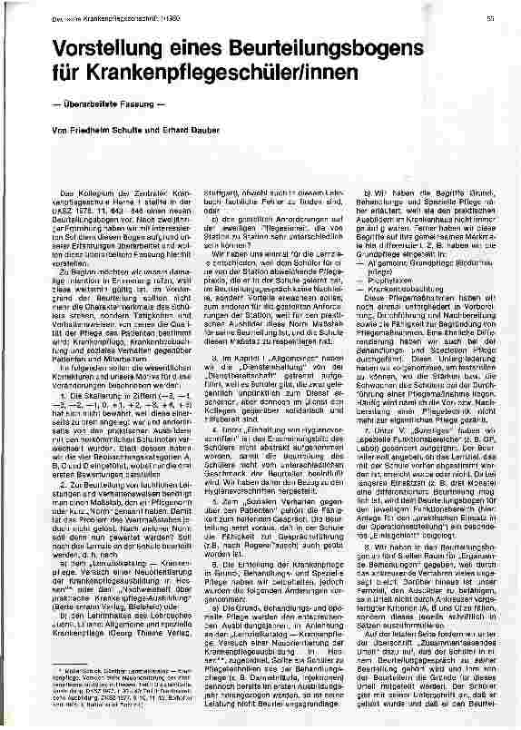 Vorschauseite 1: Vorstellung eines Beurteilungsbogens für Krankenpflegeschüler/innen